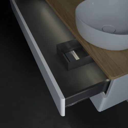Obrázek VILLEROY BOCH Antao Vanity unit, with lighting, 2 pull-out compartments, 1200 x 360 x 500 mm, Front with grain texture, Glossy White Lacquer / Honey Oak #L23111GF