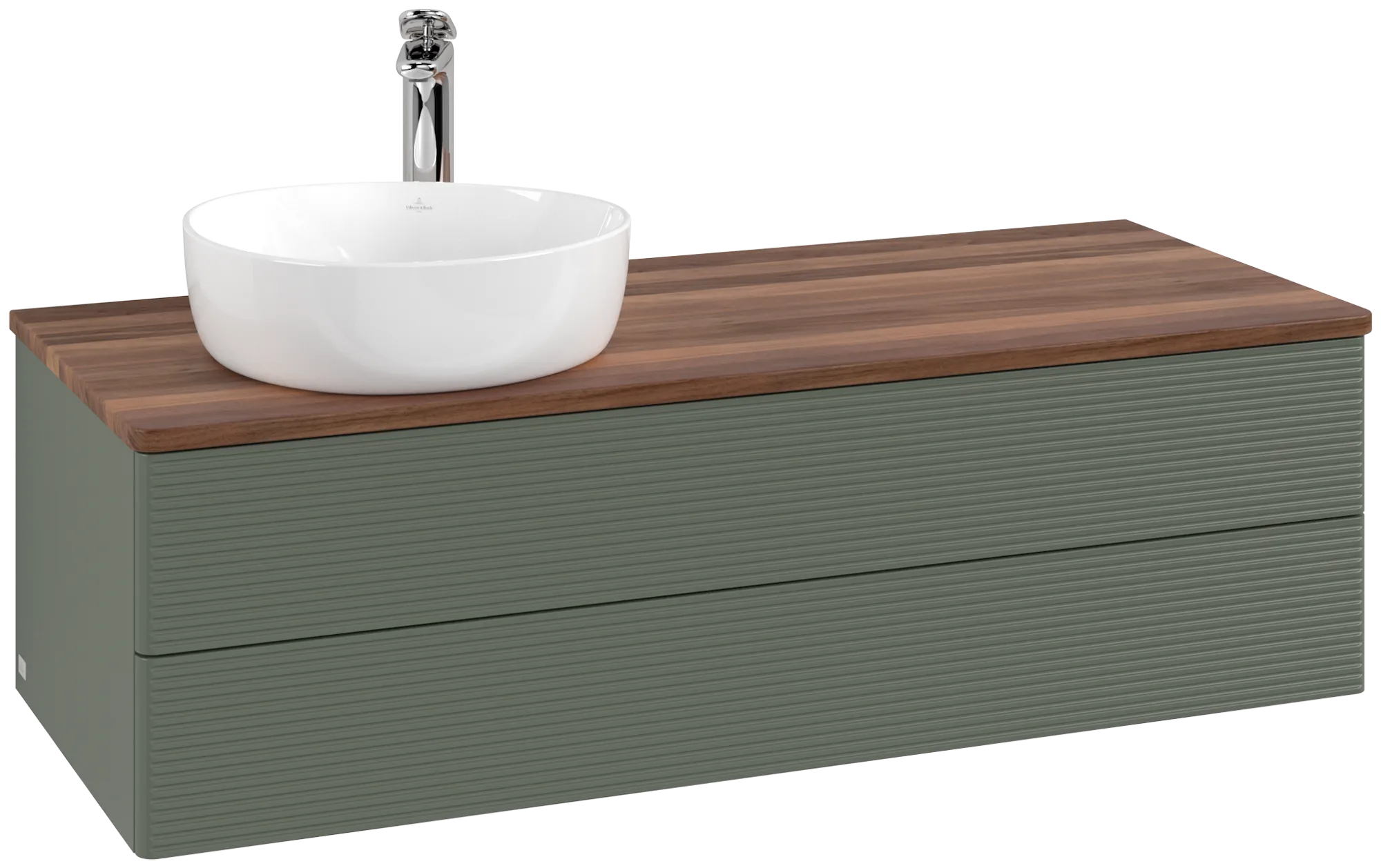 Obrázek VILLEROY BOCH Antao Vanity unit, with lighting, 2 pull-out compartments, 1200 x 360 x 500 mm, Front with grain texture, Leaf Green Matt Lacquer / Warm Walnut #L22152HL