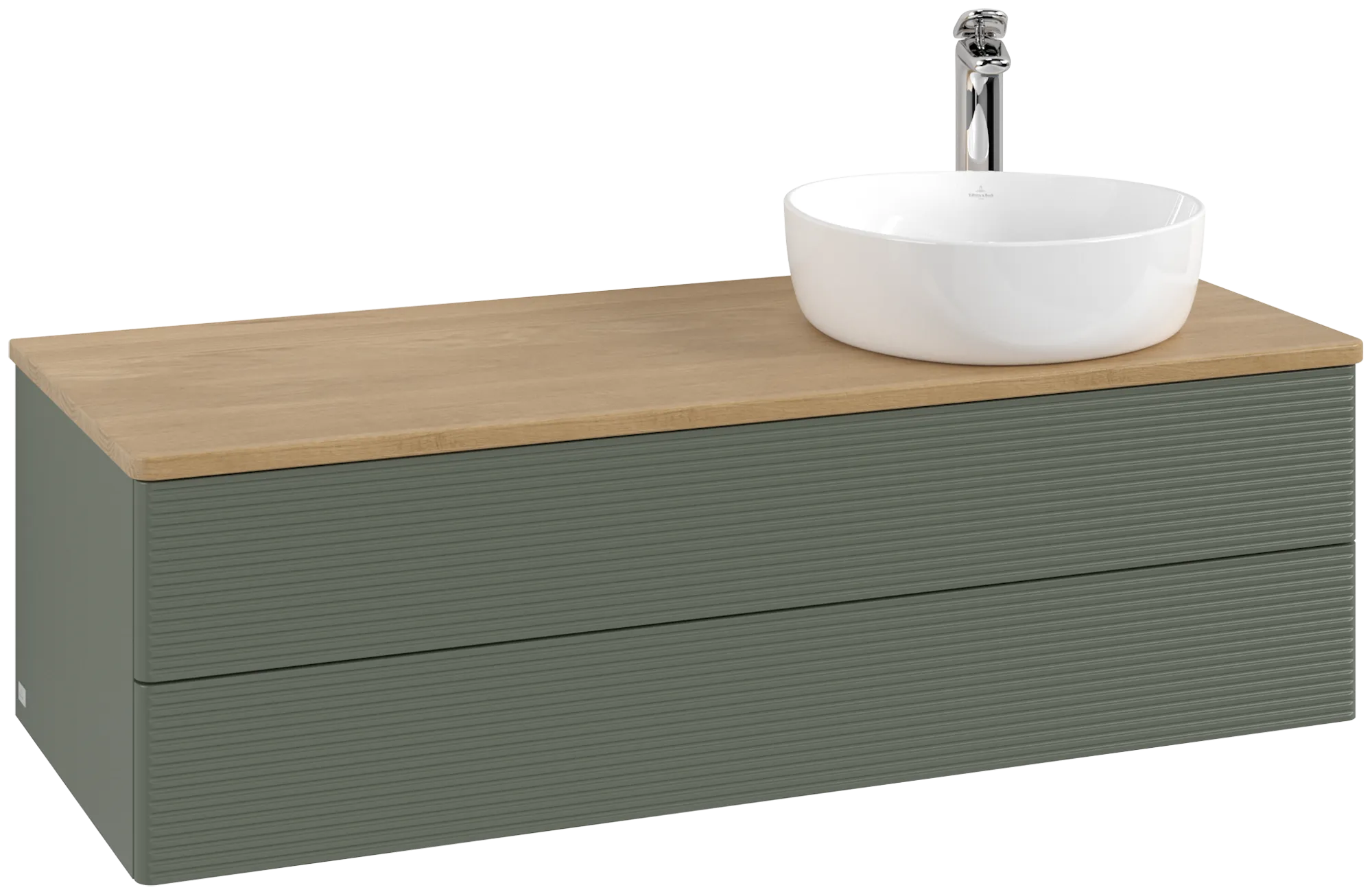 Obrázek VILLEROY BOCH Antao Vanity unit, with lighting, 2 pull-out compartments, 1200 x 360 x 500 mm, Front with grain texture, Leaf Green Matt Lacquer / Honey Oak #L23151HL