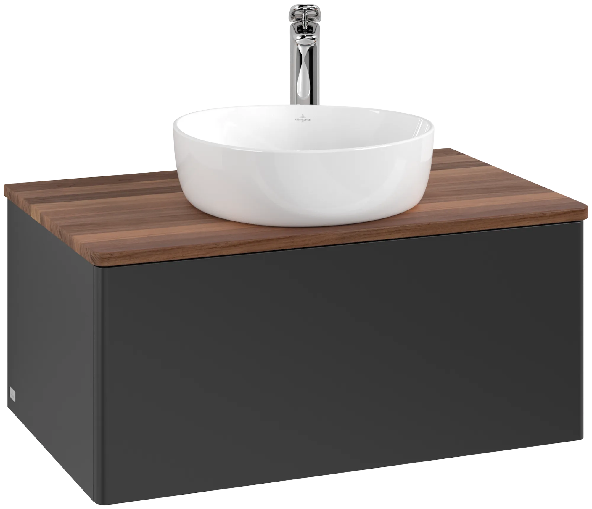 Obrázek VILLEROY BOCH Antao Vanity unit, with lighting, 1 pull-out compartment, 800 x 360 x 500 mm, Front without structure, Black Matt Lacquer / Warm Walnut #L30052PD