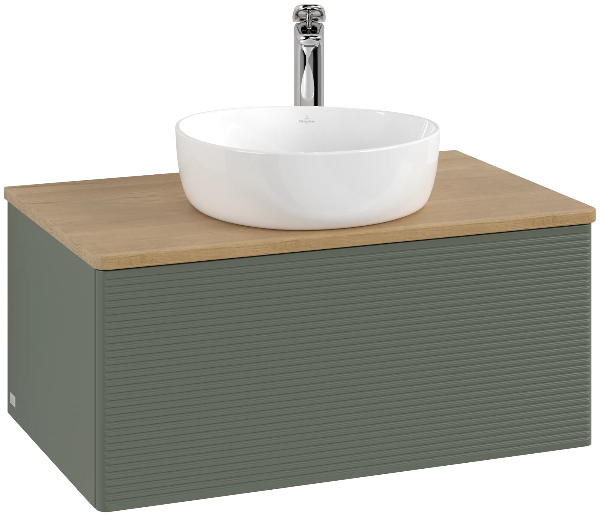Obrázek VILLEROY BOCH Antao Vanity unit, with lighting, 1 pull-out compartment, 800 x 360 x 500 mm, Front with grain texture, Leaf Green Matt Lacquer / Honey Oak #L30151HL