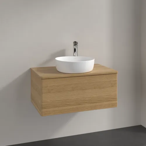Bild von VILLEROY BOCH Antao Waschbeckenunterschrank, mit Beleuchtung, 1 Auszug, 800 x 360 x 500 mm, Front mit Struktur, Honey Oak / Honey Oak #L30151HN