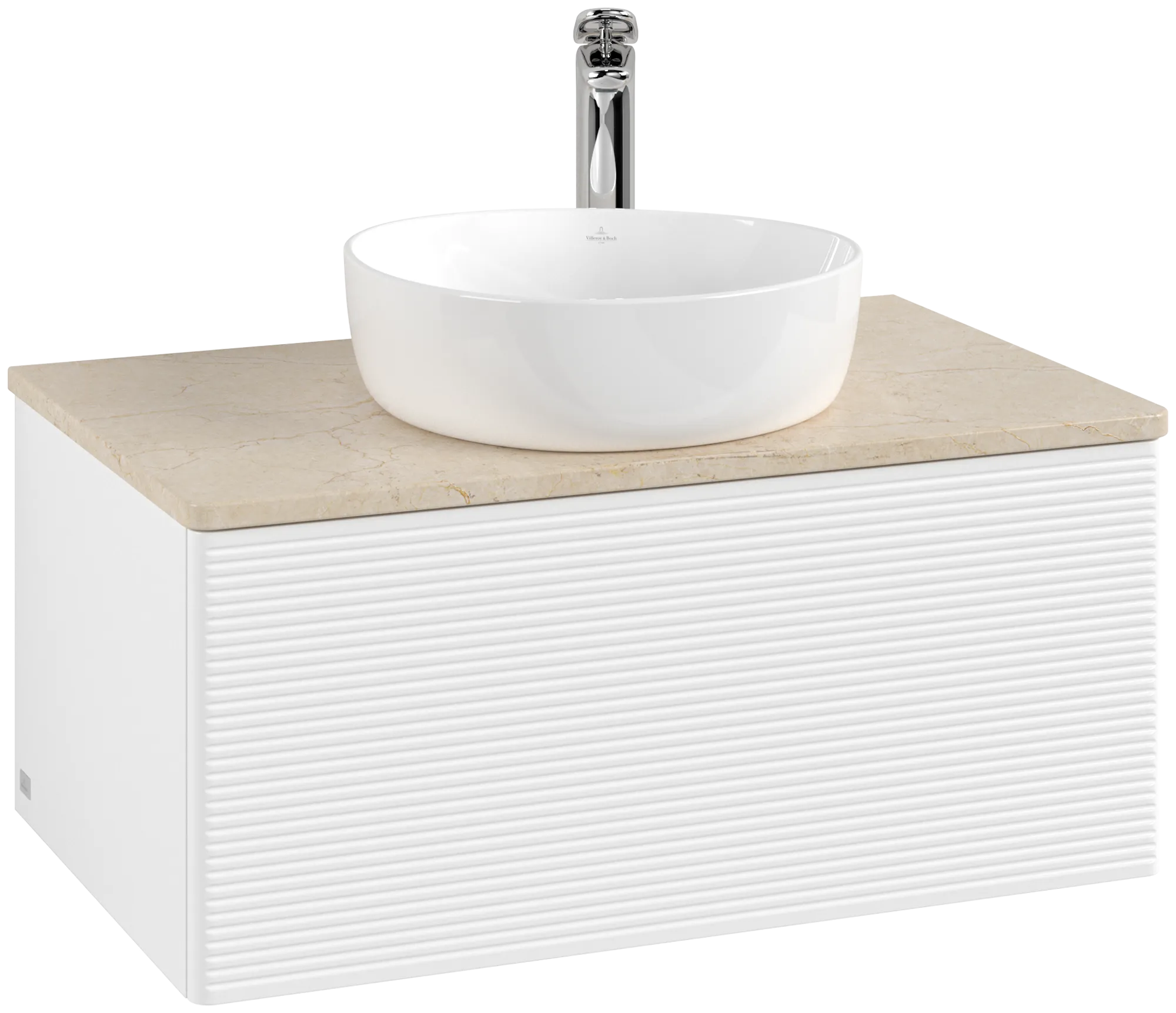 Obrázek VILLEROY BOCH Antao Vanity unit, with lighting, 1 pull-out compartment, 800 x 360 x 500 mm, Front with grain texture, White Matt Lacquer / Botticino #L30153MT