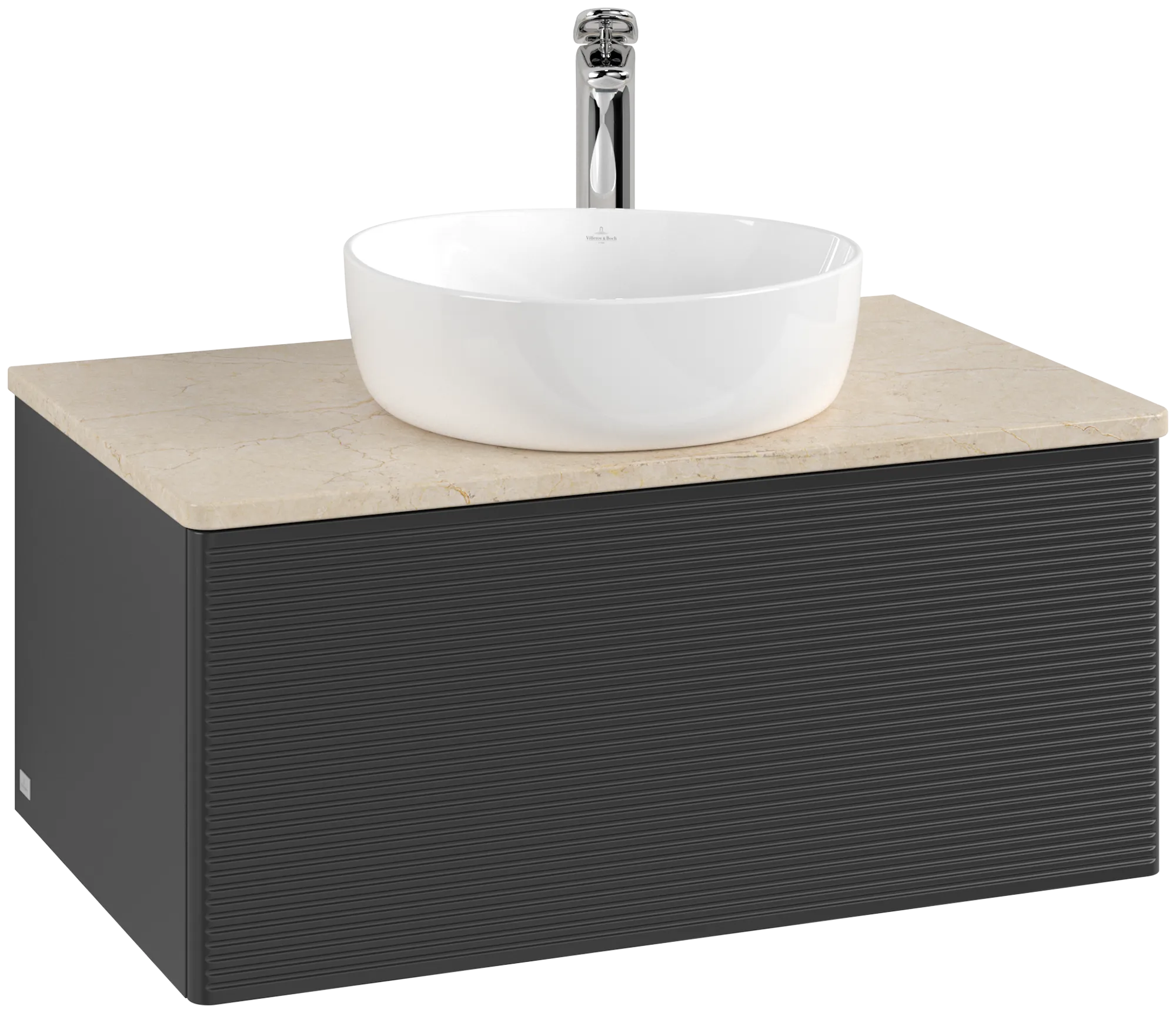 Obrázek VILLEROY BOCH Antao Vanity unit, with lighting, 1 pull-out compartment, 800 x 360 x 500 mm, Front with grain texture, Black Matt Lacquer / Botticino #L30153PD
