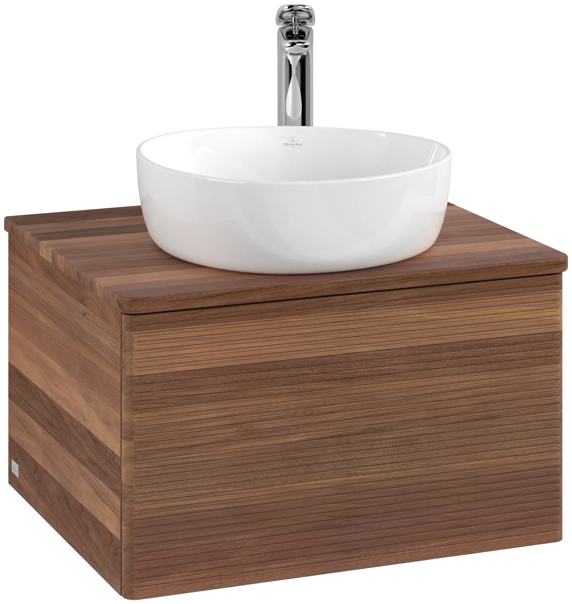 Picture of VILLEROY BOCH Antao Vanity unit, with lighting, 1 pull-out compartment, 600 x 360 x 500 mm, Front with grain texture, Warm Walnut / Warm Walnut #L29152HM