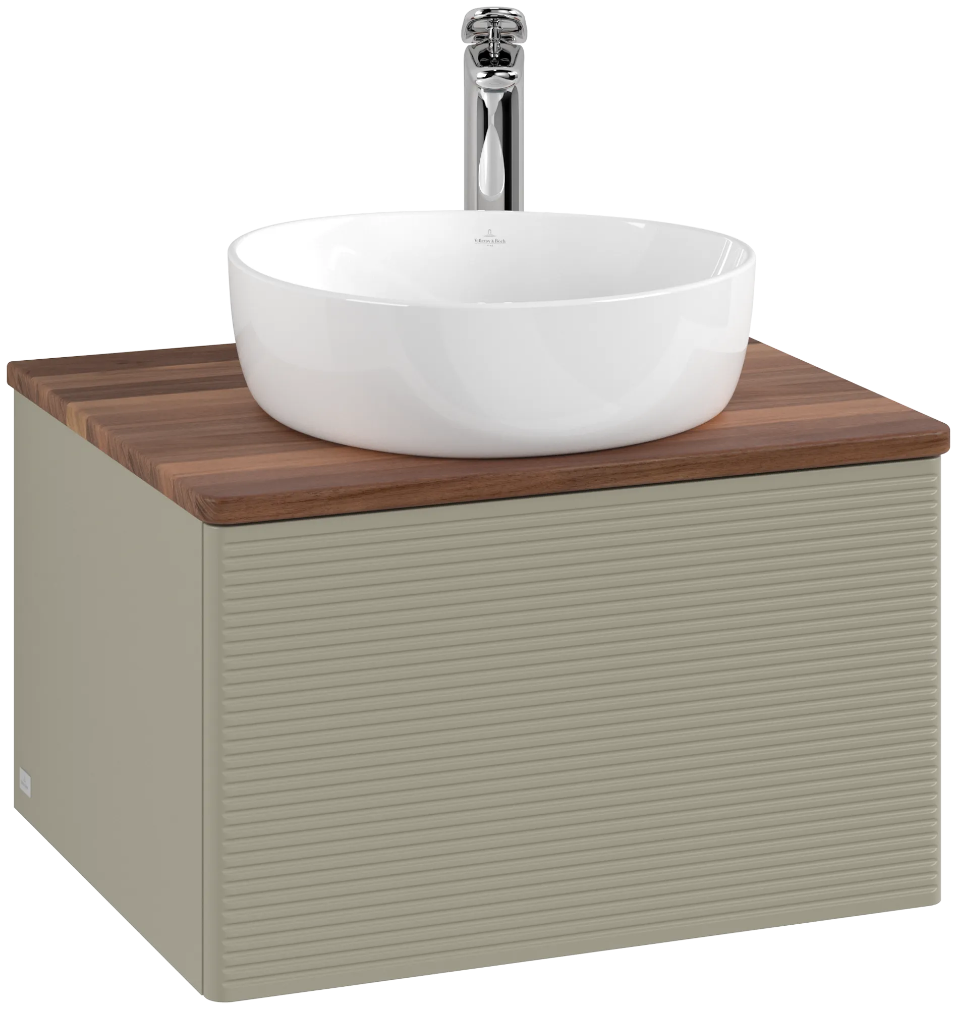 Picture of VILLEROY BOCH Antao Vanity unit, with lighting, 1 pull-out compartment, 600 x 360 x 500 mm, Front with grain texture, Stone Grey Matt Lacquer / Warm Walnut #L29152HK