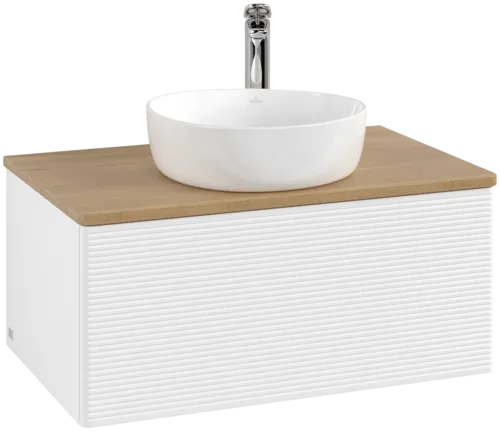 Obrázek VILLEROY BOCH Antao Vanity unit, with lighting, 1 pull-out compartment, 800 x 360 x 500 mm, Front with grain texture, White Matt Lacquer / Honey Oak #L30151MT