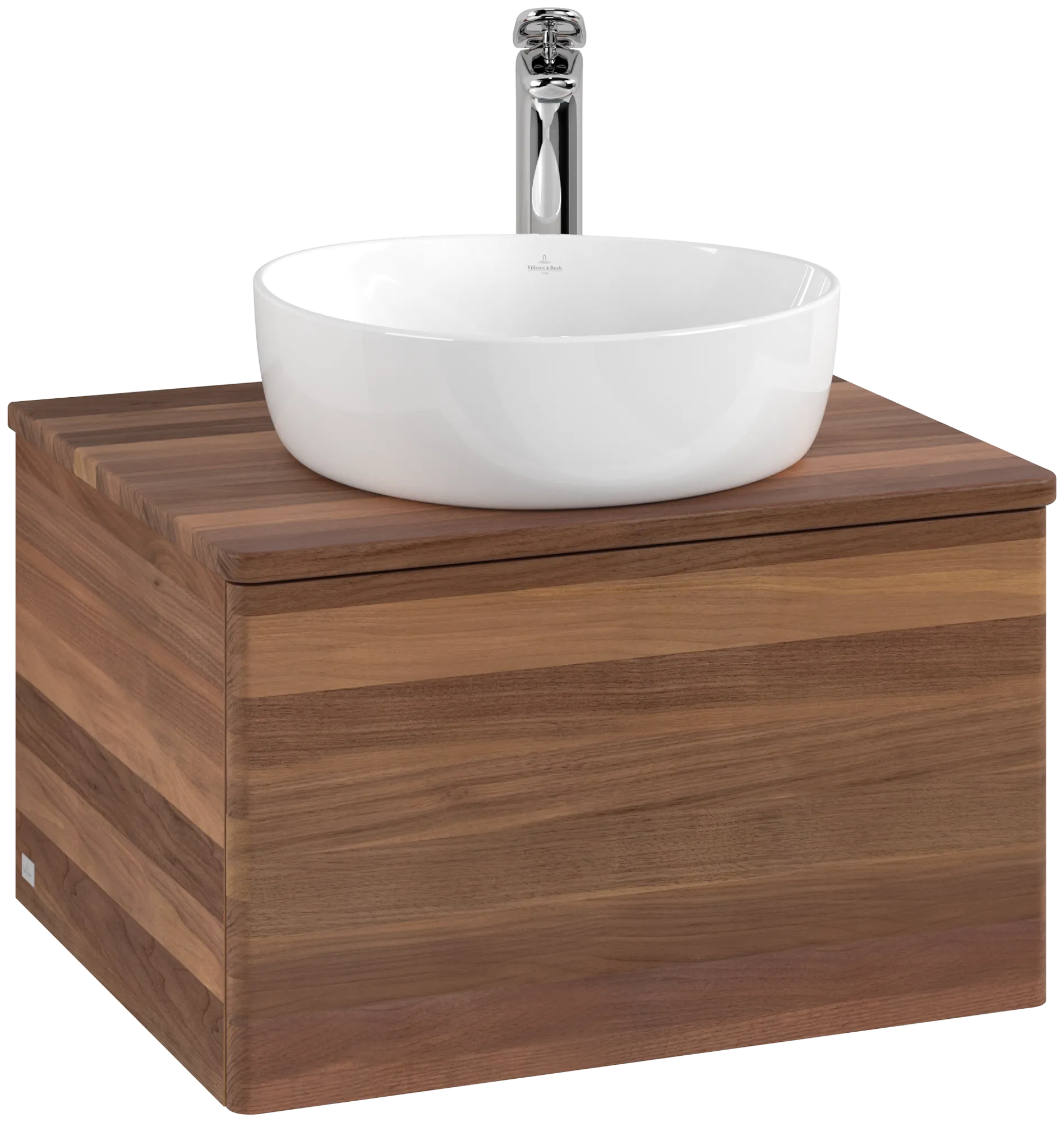 Picture of VILLEROY BOCH Antao Vanity unit, with lighting, 1 pull-out compartment, 600 x 360 x 500 mm, Front without structure, Warm Walnut / Warm Walnut #L29052HM