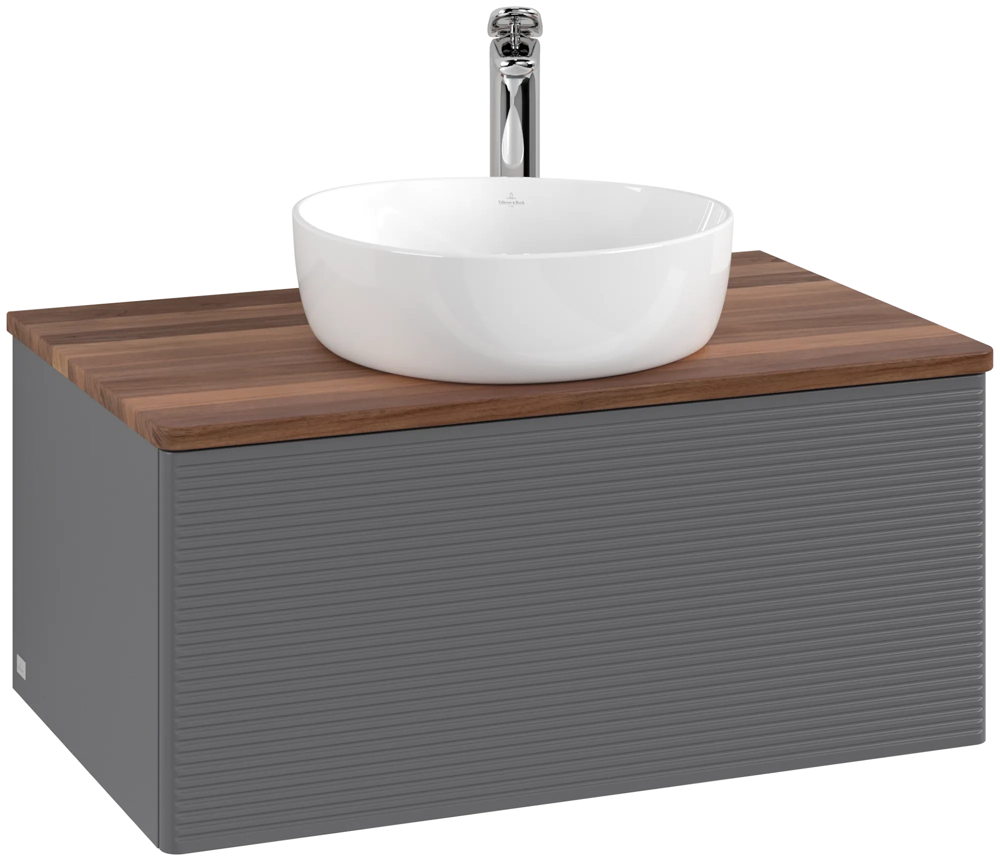 Obrázek VILLEROY BOCH Antao Vanity unit, with lighting, 1 pull-out compartment, 800 x 360 x 500 mm, Front with grain texture, Anthracite Matt Lacquer / Warm Walnut #L30152GK