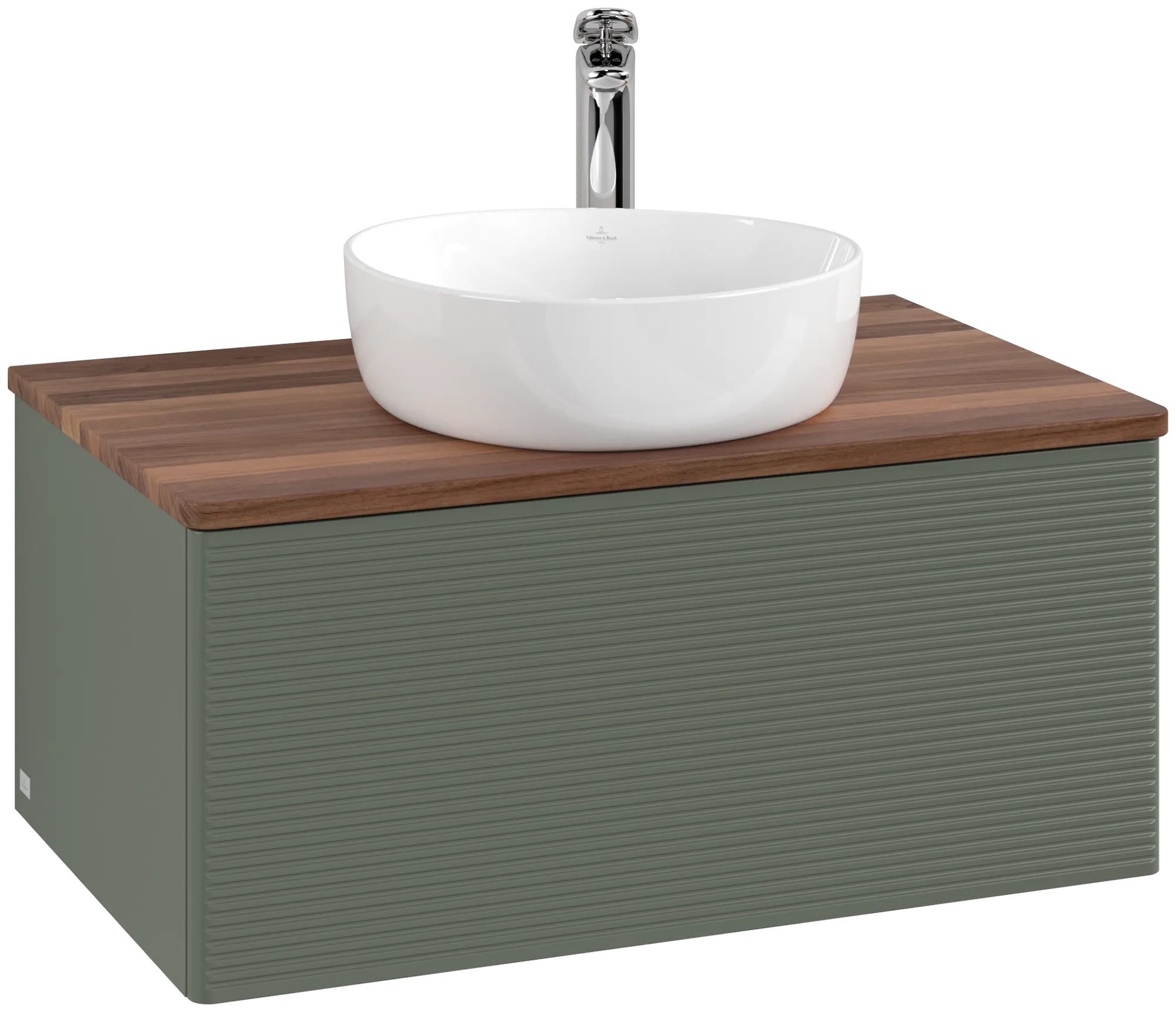 Obrázek VILLEROY BOCH Antao Vanity unit, with lighting, 1 pull-out compartment, 800 x 360 x 500 mm, Front with grain texture, Leaf Green Matt Lacquer / Warm Walnut #L30152HL