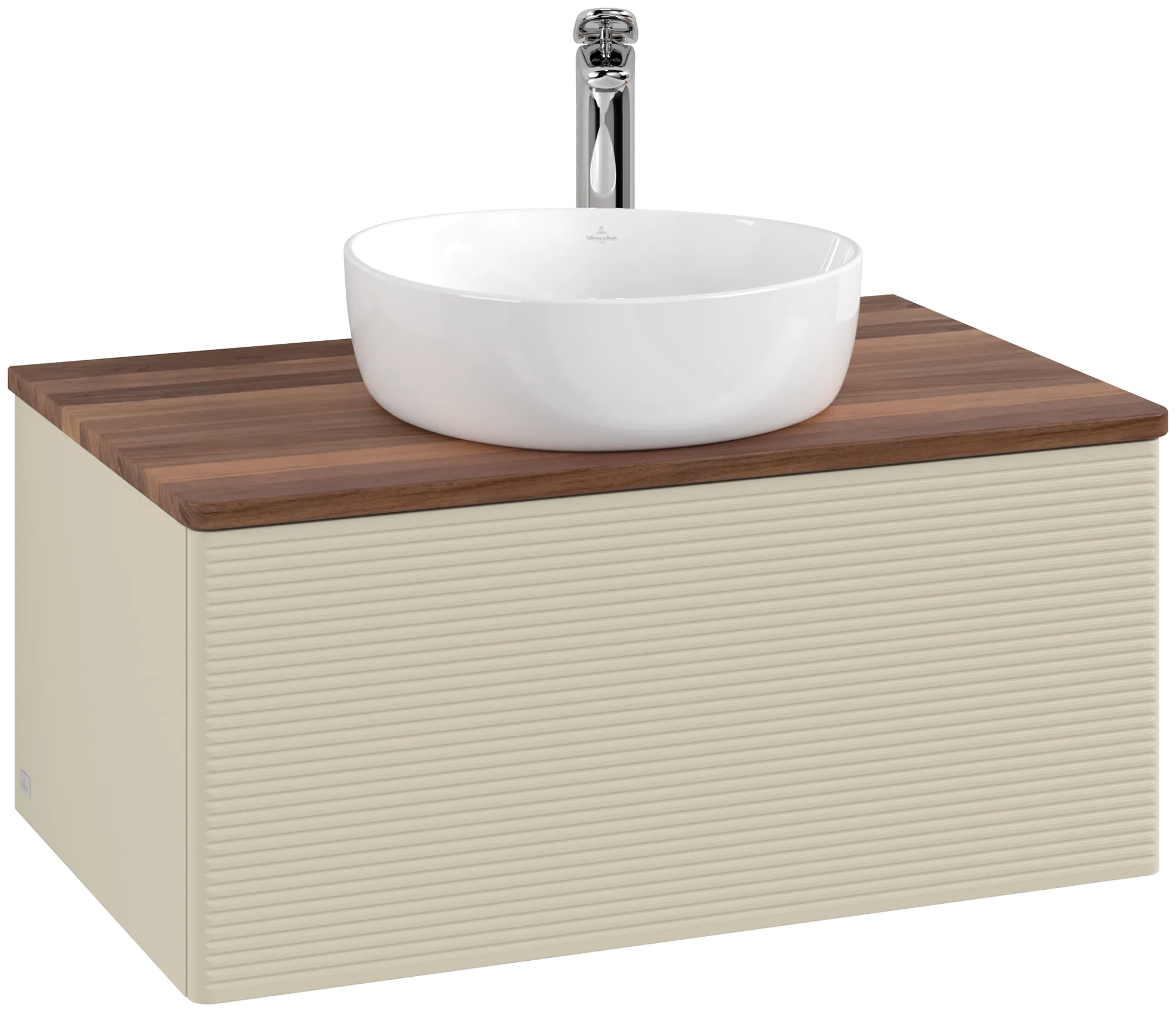 Picture of VILLEROY BOCH Antao Vanity unit, with lighting, 1 pull-out compartment, 800 x 360 x 500 mm, Front with grain texture, Silk Grey Matt Lacquer / Warm Walnut #L30152HJ