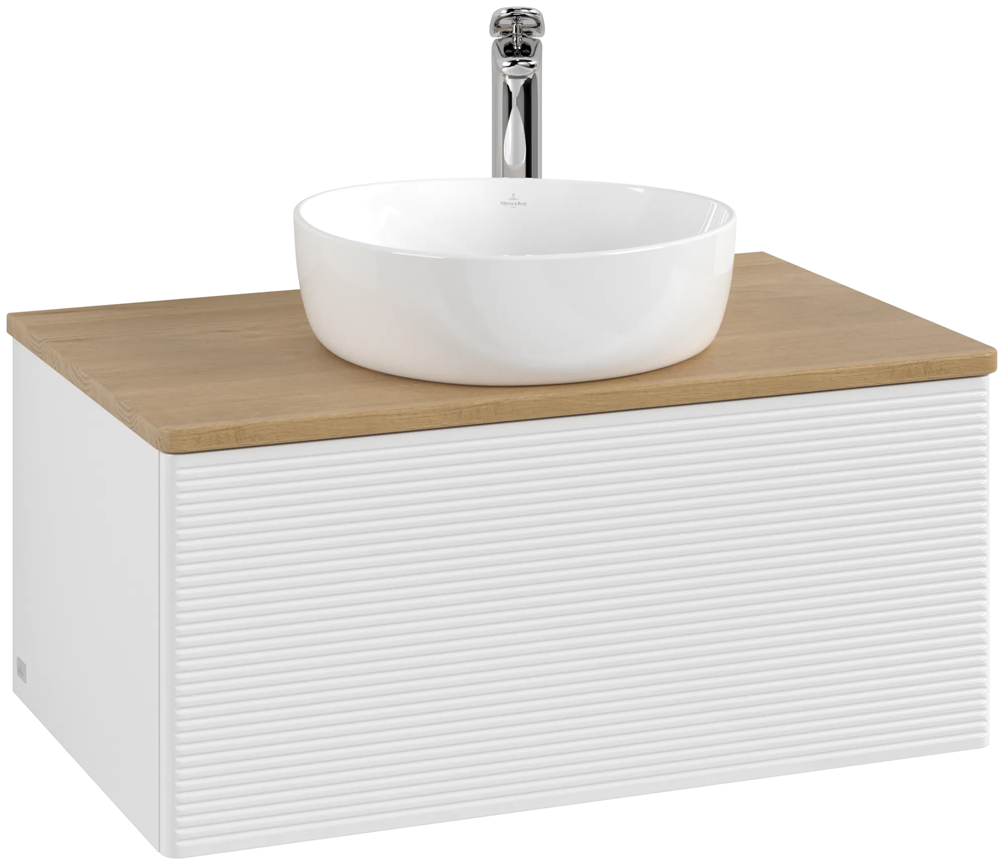 Obrázek VILLEROY BOCH Antao Vanity unit, with lighting, 1 pull-out compartment, 800 x 360 x 500 mm, Front with grain texture, Glossy White Lacquer / Honey Oak #L30151GF