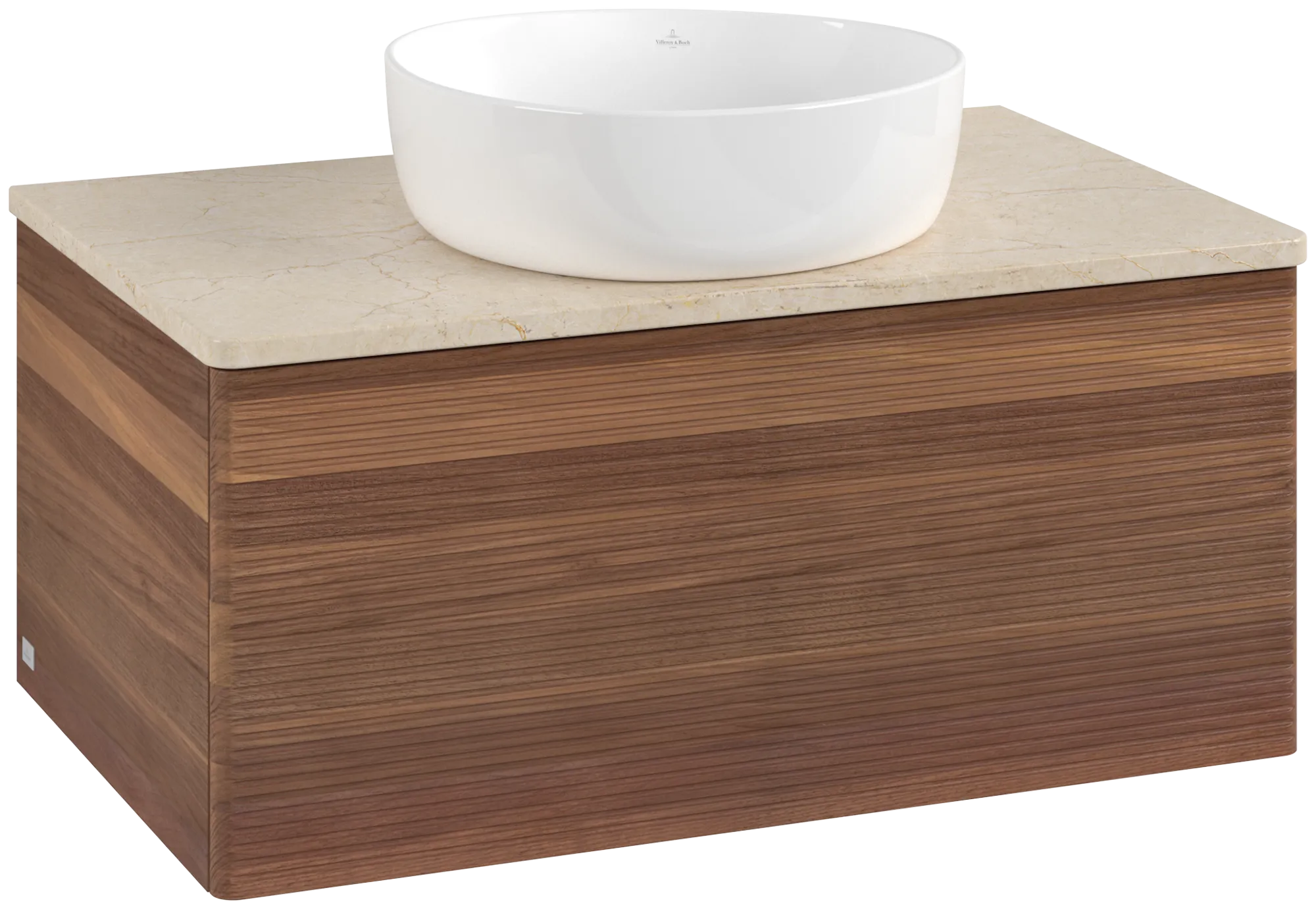 Obrázek VILLEROY BOCH Antao Vanity unit, with lighting, 1 pull-out compartment, 800 x 360 x 500 mm, Front with grain texture, Warm Walnut / Botticino #L30113HM