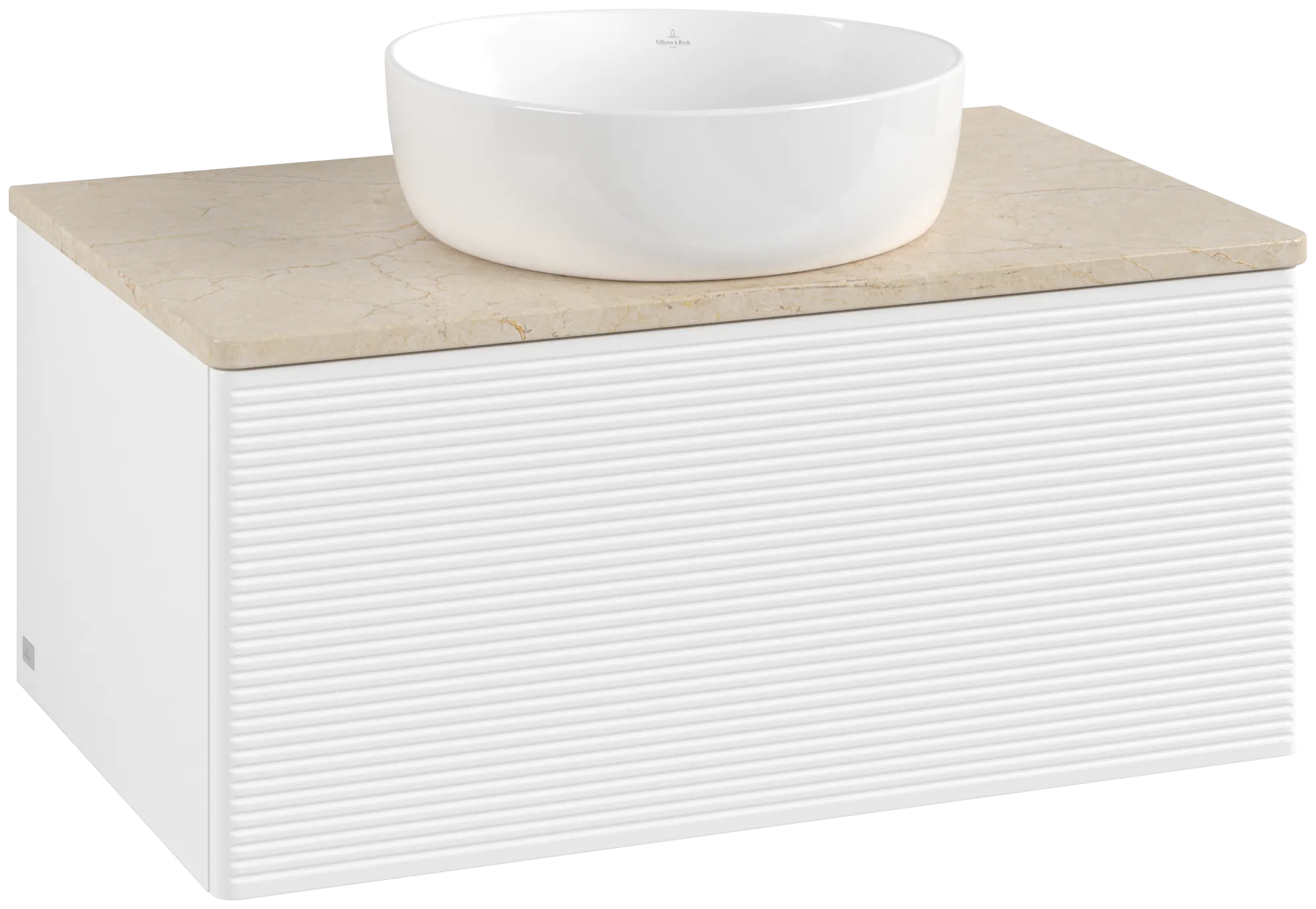 Obrázek VILLEROY BOCH Antao Vanity unit, with lighting, 1 pull-out compartment, 800 x 360 x 500 mm, Front with grain texture, White Matt Lacquer / Botticino #L30113MT