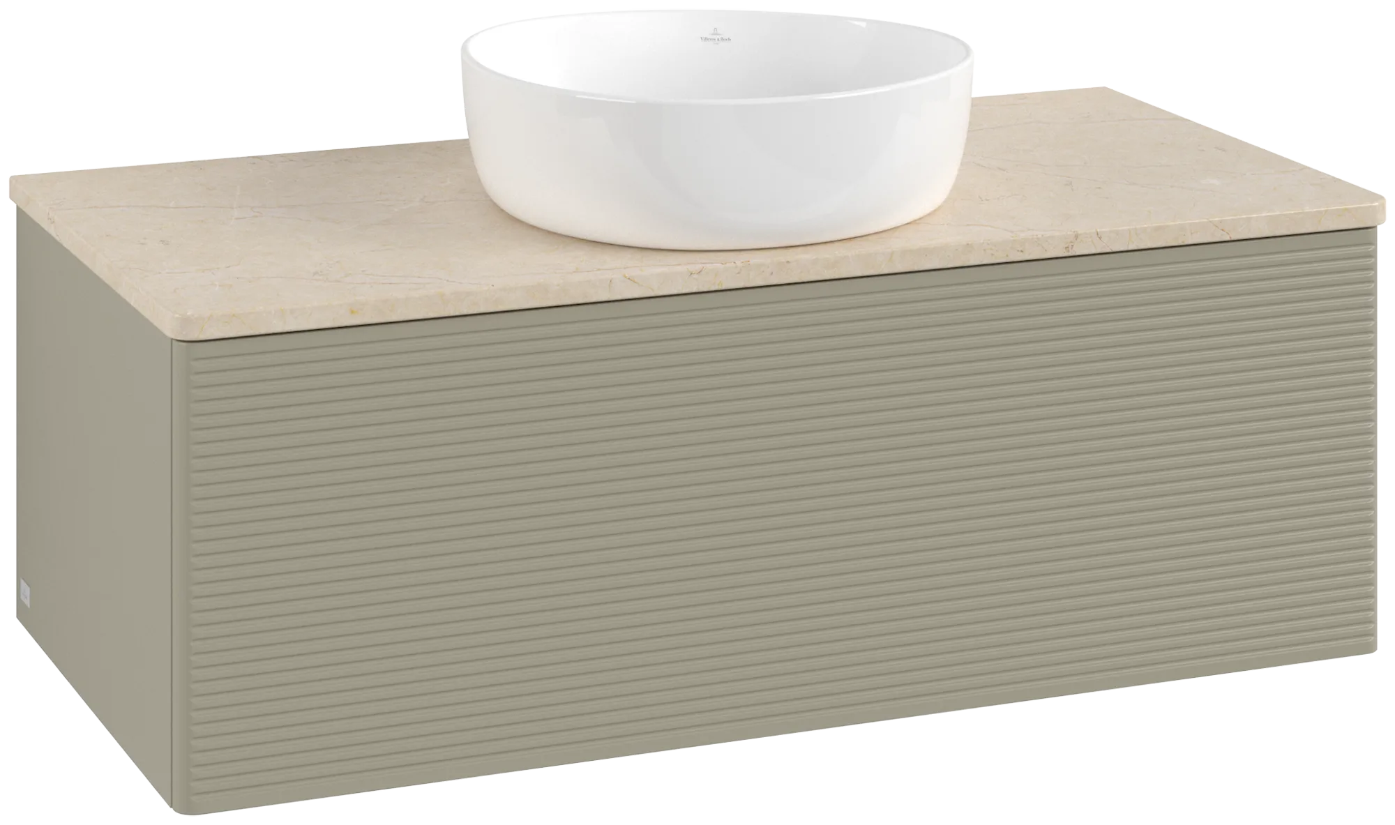 Picture of VILLEROY BOCH Antao Vanity unit, with lighting, 1 pull-out compartment, 1000 x 360 x 500 mm, Front with grain texture, Stone Grey Matt Lacquer / Botticino #L31113HK