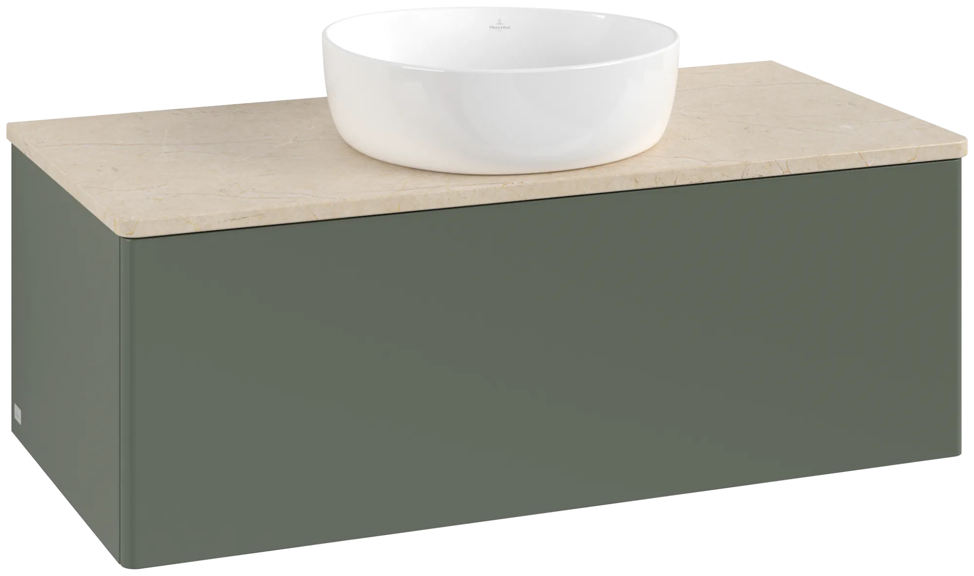 Picture of VILLEROY BOCH Antao Vanity unit, with lighting, 1 pull-out compartment, 1000 x 360 x 500 mm, Front without structure, Leaf Green Matt Lacquer / Botticino #L31013HL