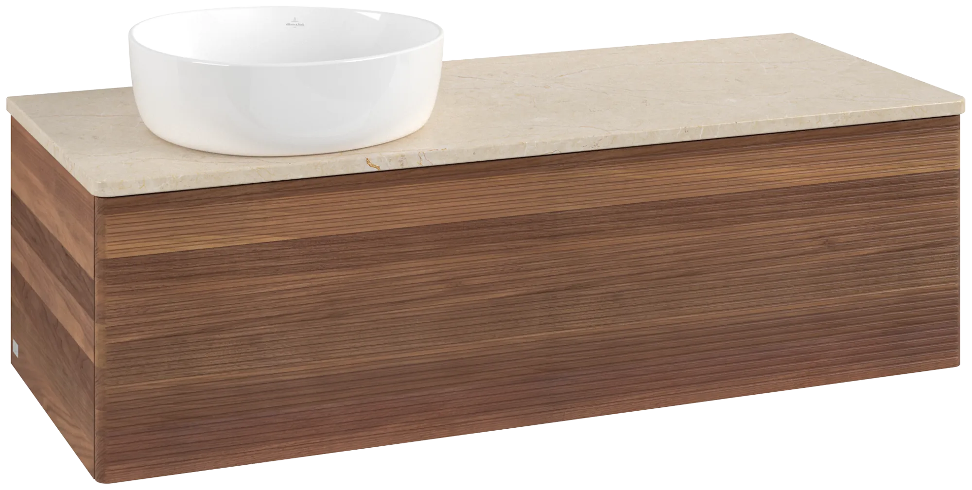 VILLEROY BOCH Antao Vanity unit, with lighting, 1 pull-out compartment, 1200 x 360 x 500 mm, Front with grain texture, Warm Walnut / Botticino #L33113HM resmi