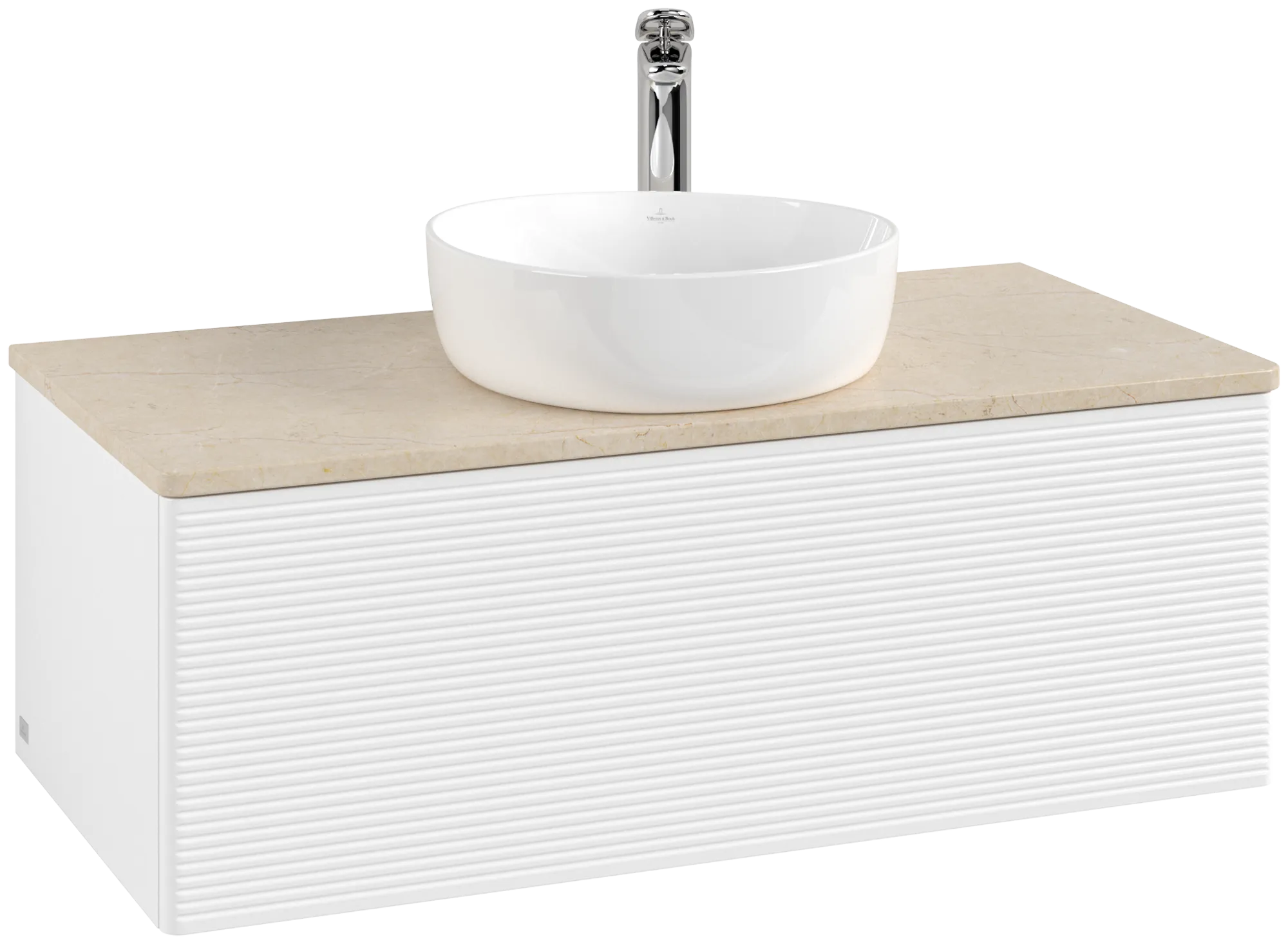 Picture of VILLEROY BOCH Antao Vanity unit, with lighting, 1 pull-out compartment, 1000 x 360 x 500 mm, Front with grain texture, White Matt Lacquer / Botticino #L31153MT