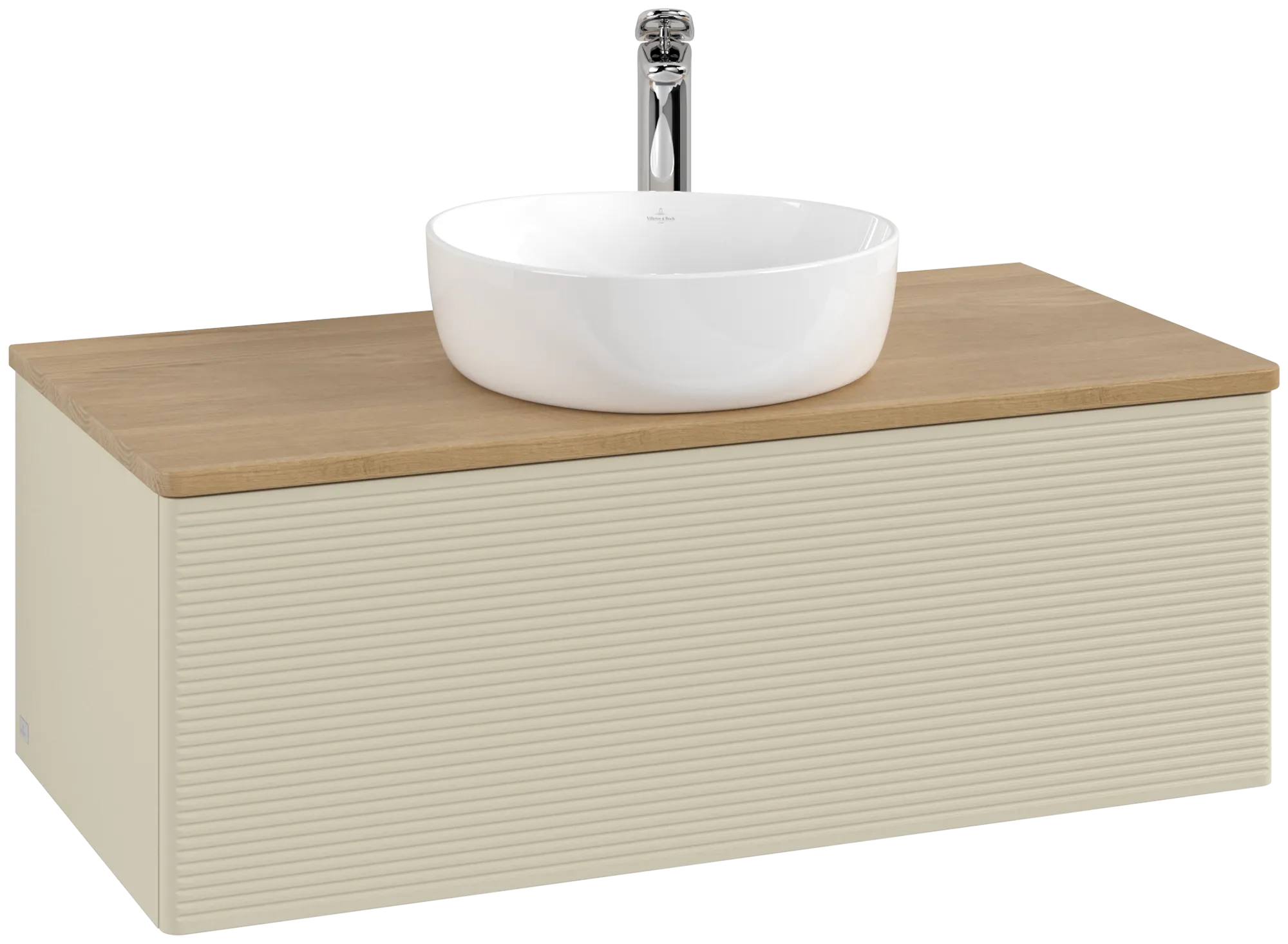 Picture of VILLEROY BOCH Antao Vanity unit, with lighting, 1 pull-out compartment, 1000 x 360 x 500 mm, Front with grain texture, Silk Grey Matt Lacquer / Honey Oak #L31151HJ