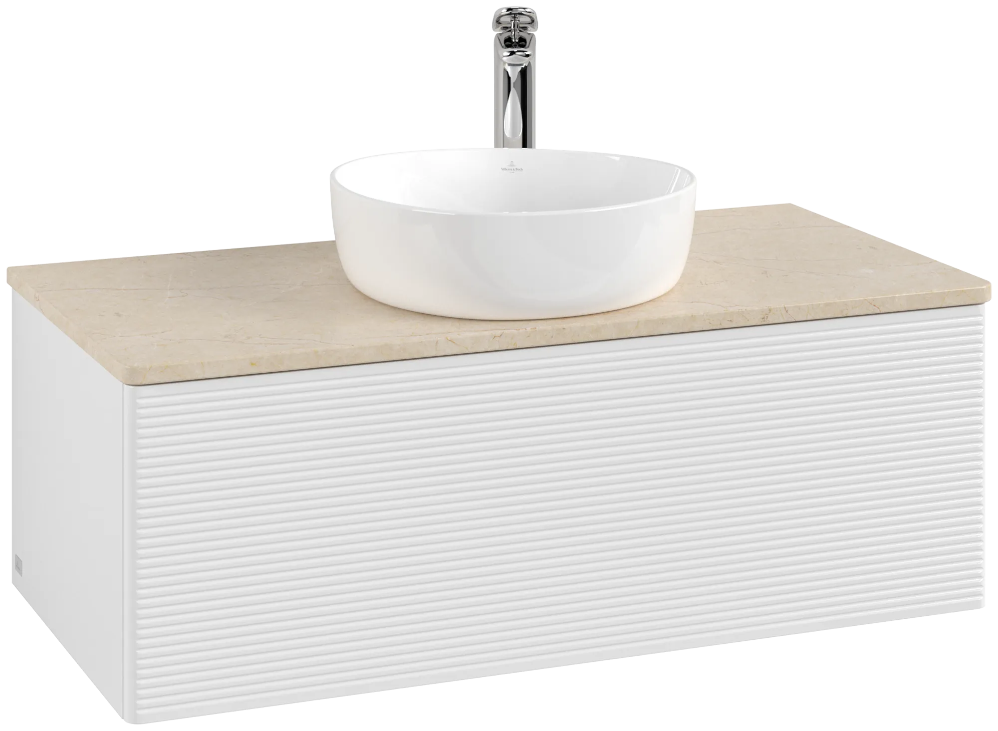 Picture of VILLEROY BOCH Antao Vanity unit, with lighting, 1 pull-out compartment, 1000 x 360 x 500 mm, Front with grain texture, Glossy White Lacquer / Botticino #L31153GF