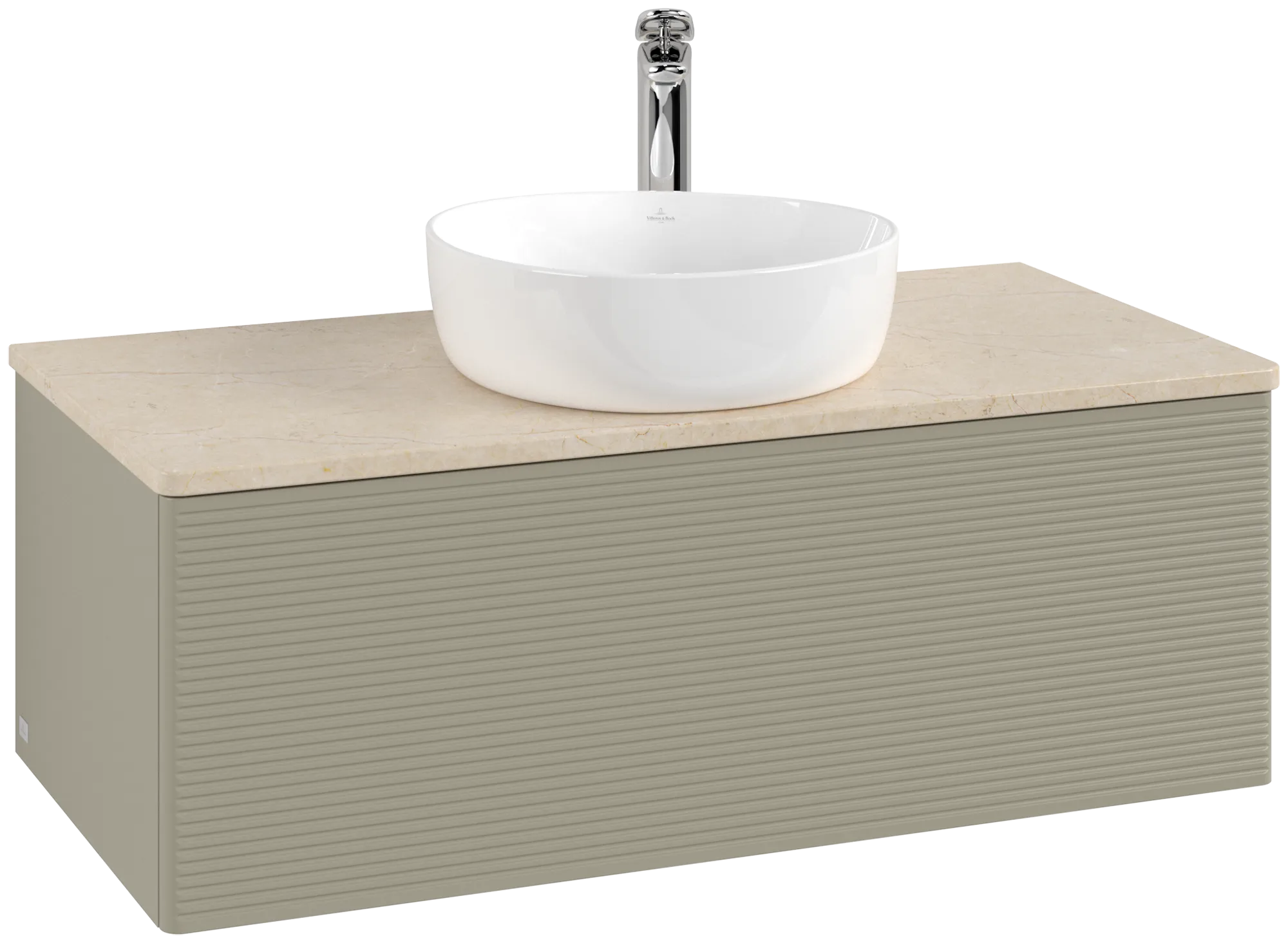 Picture of VILLEROY BOCH Antao Vanity unit, with lighting, 1 pull-out compartment, 1000 x 360 x 500 mm, Front with grain texture, Stone Grey Matt Lacquer / Botticino #L31153HK