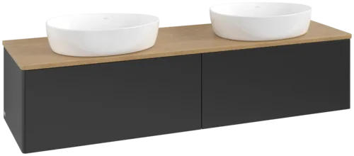 Picture of VILLEROY BOCH Antao Vanity unit, with lighting, 2 pull-out compartments, 1600 x 360 x 500 mm, Front without structure, Black Matt Lacquer / Honey Oak #L39011PD