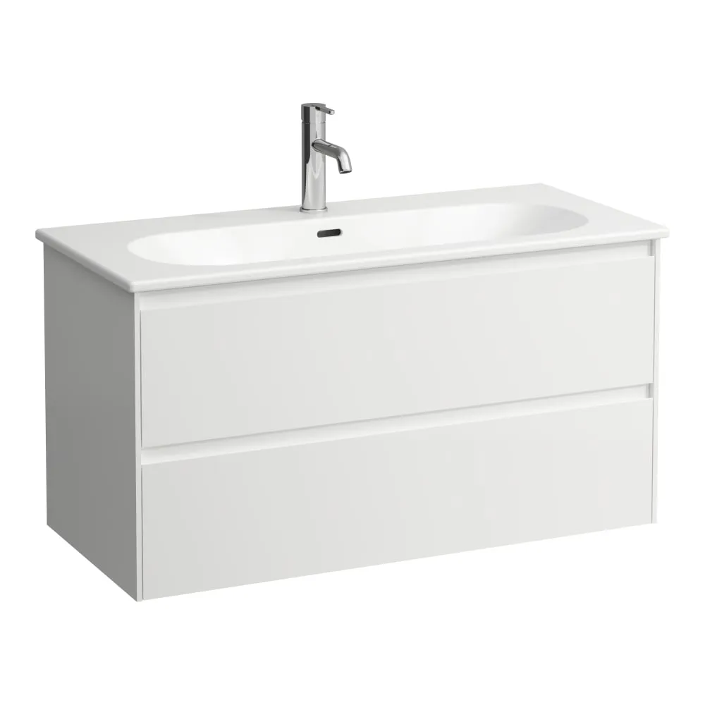 εικόνα του LAUFEN LUA complete set 1000 mm, washbasin "slim" with vanity unit 'Lani' with 2 drawers 1000 x 455 x 525 mm #H8600882611041 - 261 - White glossy