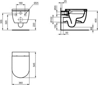 IDEAL STANDARD BLEND CURVE - Wand-WC Paket 360x540x375 mm in weiß glänzend, CL1 Vollspülung 4.5 - 6 l/min, horizontaler Ablauf - CL1, CL2, Spülrandlose Spültechnologie RimLS+, SoftClosing WC #T520601 - Weiß (Alpin), Bild 3