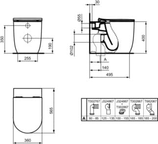 IDEAL STANDARD BLEND CURVE - Stand-WC (rückseitig offen) 355x560x400 mm in weiß glänzend, CL1 Vollspülung 3.9 - 6 l/min, horizontaler Ablauf - CL1, CL2, Spültechnologie AquaBlade #T375101 - Weiß (Alpin), Bild 6