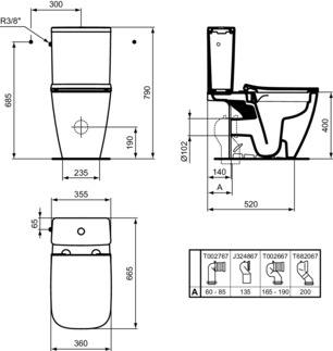 IDEAL STANDARD I.LIFE B - Stand-WC für Kombination (rückseitig offen) 360x665x400 mm in weiß glänzend, horizontaler Ablauf - Spülrandlose Spültechnologie RimLS+ #T461201 - Weiß (Alpin), Bild 8
