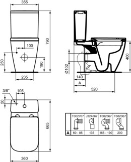 IDEAL STANDARD I.LIFE B - Stand-WC für Kombination (rückseitig offen) 360x665x400 mm in weiß glänzend, horizontaler Ablauf - Spülrandlose Spültechnologie RimLS+ #T461201 - Weiß (Alpin), Bild 6