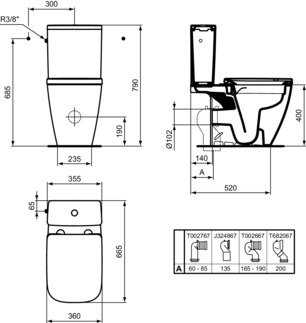 IDEAL STANDARD I.LIFE B - Stand-WC für Kombination (rückseitig offen) 360x665x400 mm in weiß glänzend, horizontaler Ablauf - Spülrandlose Spültechnologie RimLS+ #T461201 - Weiß (Alpin), Bild 7