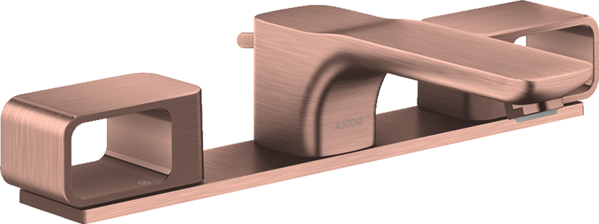 HANSGROHE AXOR Urquiola 3-Loch Waschtischarmatur 50 mit Platte und Zugstangen-Ablaufgarnitur #11040310 - Brushed Red Gold