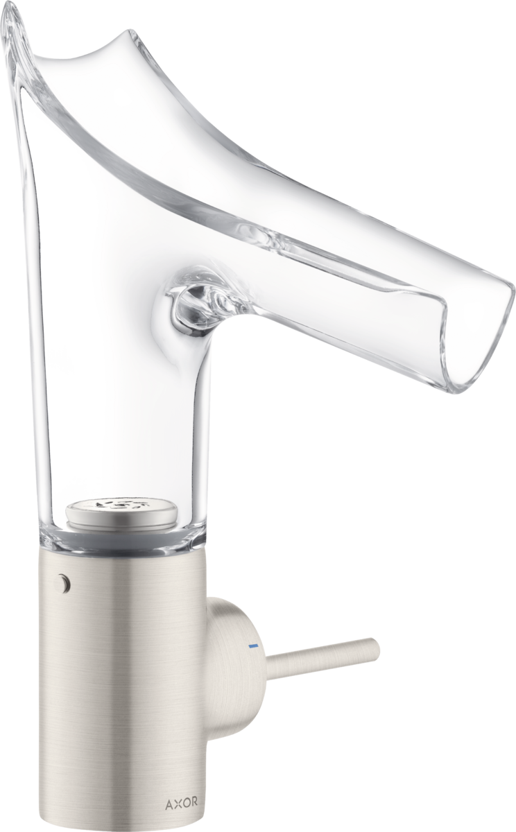 HANSGROHE AXOR Starck V Einhebel-Waschtischmischer 140 mit Glasauslauf und Ablaufgarnitur #12112800 - Edelstahl Optic
