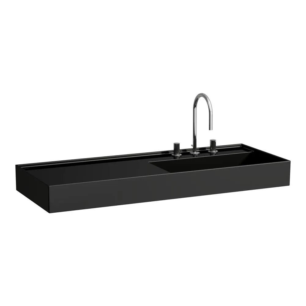 LAUFEN Kartell LAUFEN Waschtisch, Ablage links, mit verdecktem Ablauf 1200 x 460 x 120 mm #H8133330201581 - 020 - Schwarz glänzend