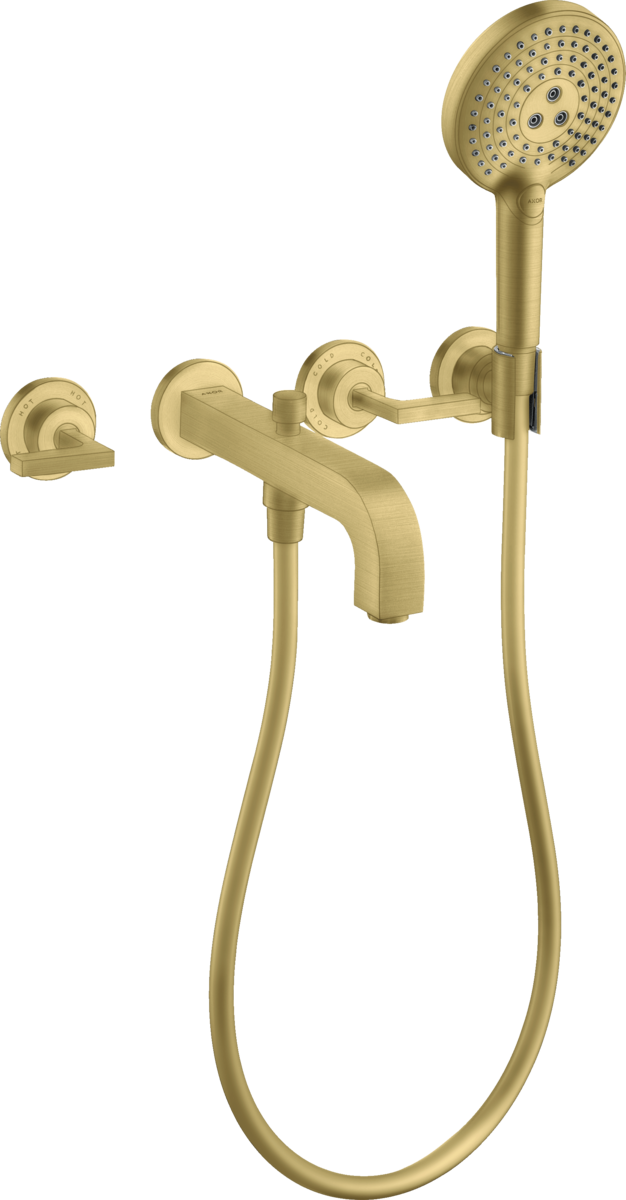 HANSGROHE AXOR Citterio 3-Loch Wannenarmatur Unterputz für Wandmontage mit Hebelgriffen und Rosetten #39448950 - Brushed Brass