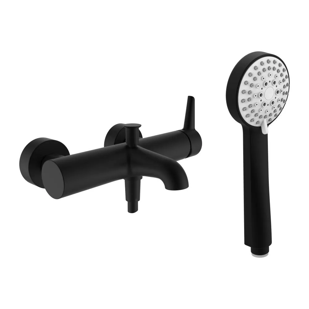 LAUFEN PURE Bademischer, Anschlussdistanz 134-166 mm, Ausladung 171 mm, mit Verschraubungen, mit Kunststoffschlauch 1600 mm, mit Handbrause MyTwin100, PVD Titanschwarz matt #HF901760428600