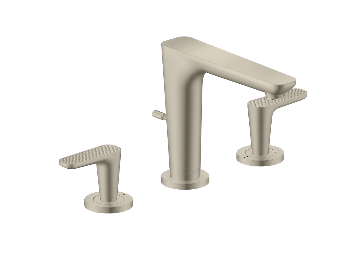 Bild von HANSGROHE AXOR Citterio C 3-Loch Waschtischarmatur 125 mit Zugstangen-Ablaufgarnitur - Cubic cut #49061820 - Brushed Nickel