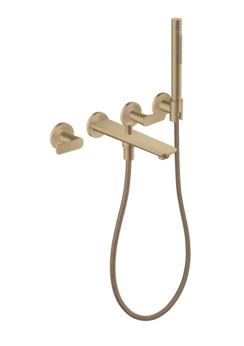 Bild von HANSGROHE AXOR Citterio C 3-Loch Wannenarmatur Unterputz für Wandmontage mit Handbrause - Cubic cut #49481140 - Brushed Bronze