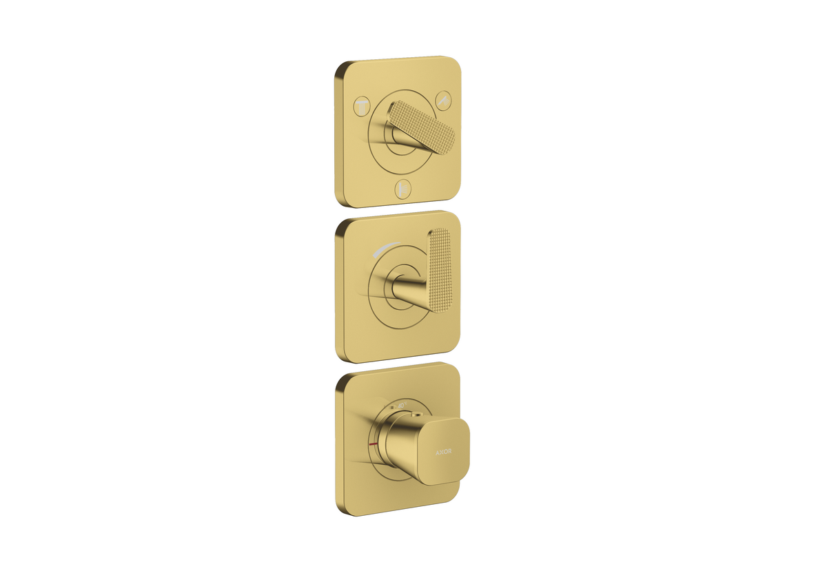 Bild von HANSGROHE AXOR Citterio C Thermostatmodul 380/120 Unterputz mit Rosetten für 3 Verbraucher - Cubic cut #49711990 - Polished Gold Optic