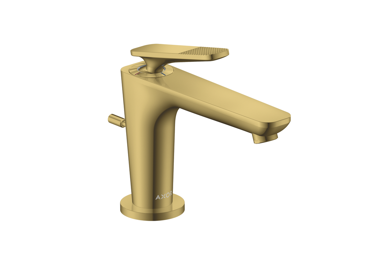 Bild von HANSGROHE AXOR Citterio C Einhebel-Waschtischmischer 90 mit Coolstart für Handwaschbecken und Zugstangen-Ablaufgarnitur - Cubic cut #49011990 - Polished Gold Optic