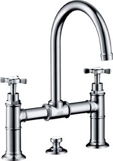 Bild von HANSGROHE AXOR Montreux 2-Griff Waschtischarmatur 220 mit Kreuzgriffen und Zugstangen-Ablaufgarnitur #16510000 - Chrom