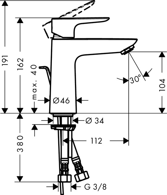 Bild von HANSGROHE Talis E Einhebel-Waschtischmischer 110 mit Zugstangen-Ablaufgarnitur #71710000 - Chrom