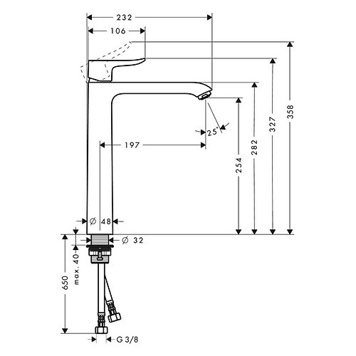 Bild von HANSGROHE Metris Einhebel-Waschtischmischer 260 für Aufsatzwaschtische ohne Ablaufgarnitur #31184000 - Chrom