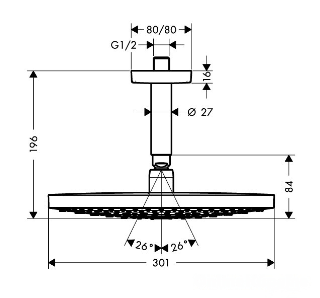 Bild von HANSGROHE Raindance Select S Kopfbrause 300 2jet mit Deckenanschluss #27337400 - Weiß/Chrom