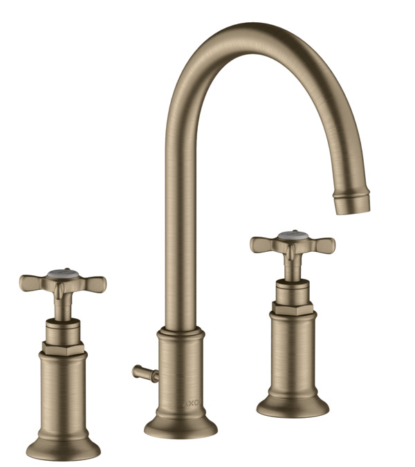 Bild von HANSGROHE AXOR Montreux 3-Loch Waschtischarmatur 180 mit Kreuzgriffen und Zugstangen-Ablaufgarnitur #16513820 - Brushed Nickel