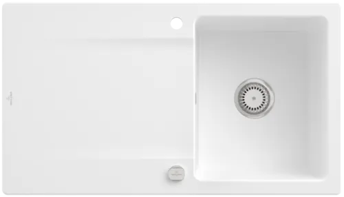 Bild von VILLEROY BOCH Siluet 50 Einbauspüle, inklusive Ablaufgarnitur mit Excenterbetätigung, aus TitanCeram, 900 x 510 mm, Stone White CeramicPlus #333502RW