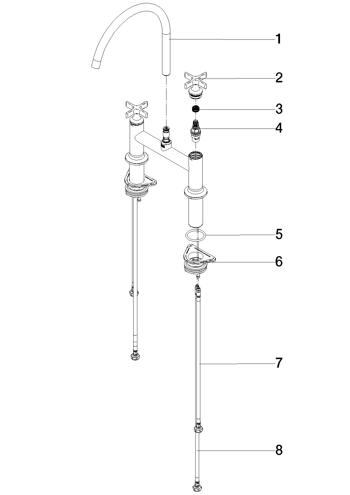 DORNBRACHT VAIA Zweiloch-Brückenbatterie für Spül-/ Profibrause - Platin #19825809-08