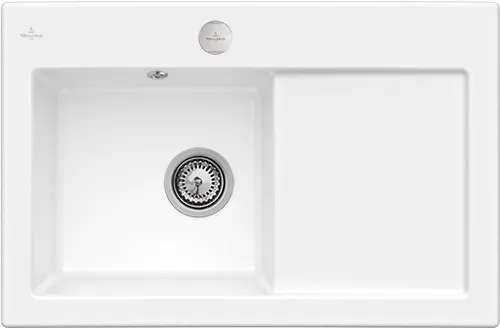 Bild von VILLEROY BOCH Subway 45 flat flächenbündige Spüle, inklusive Ablaufgarnitur mit Excenterbetätigung, aus Keramik, 745 x 475 mm, Weiß Alpin CeramicPlus #67722FR1