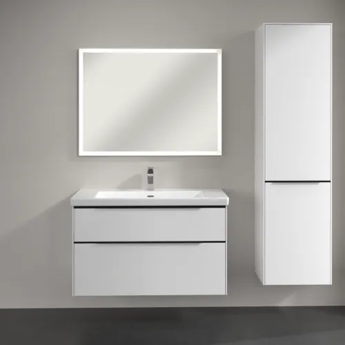 Bild von VILLEROY BOCH Subway 3.0 Hochschrank, 1 Tür, 1 Wäscheklappe, 450 x 1710 x 362 mm, Pure White / Pure White #C59301VF